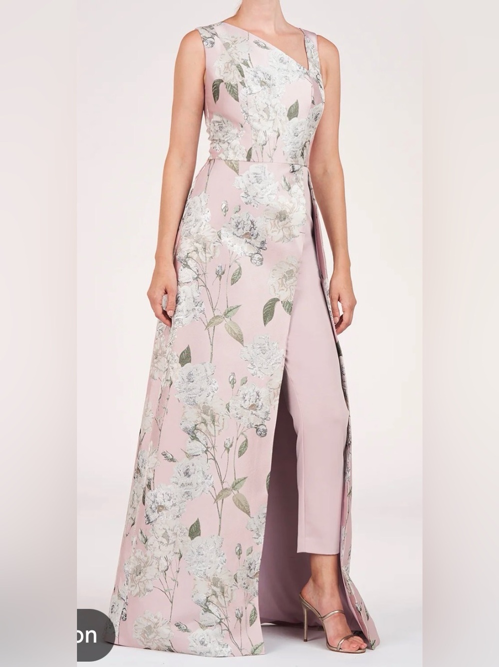 Kay Unger Pink Floral One-Shoulder Gown with Pants